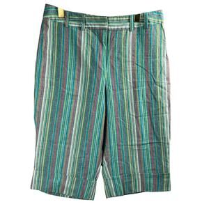 David N Striped Linen Cotton Bermuda Shorts Size 10